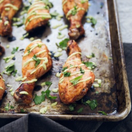 Peruvian Chicken Drumsticks on a baking sheet
