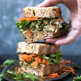 Avocado pesto chicken salad sandwich