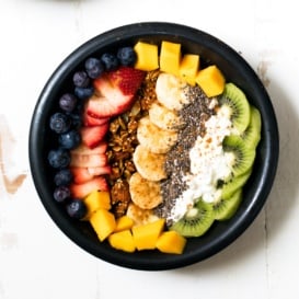 cottage cheese bowls with rainbow fruit