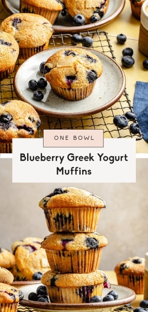 collage of blueberry yogurt muffins
