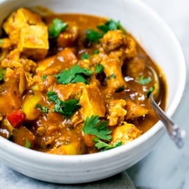 tofu curry with veggies in a bowl