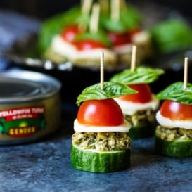 tuna caprese cucumber bites