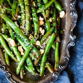 Thai Green Beans on a silver platter
