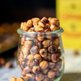spicy roasted chickpeas in a small jar