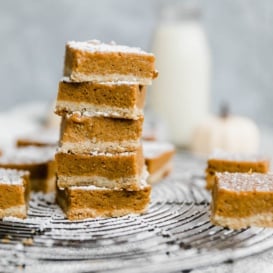 paleo pumpkin pie bars in a stack