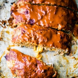 Enchilada turkey meatloaf on a sheet pan