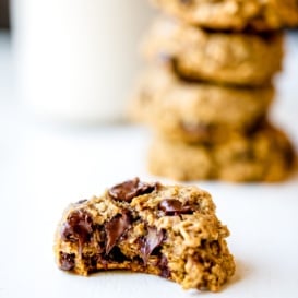 healthy pumpkin oatmeal cookie with a bite taken out