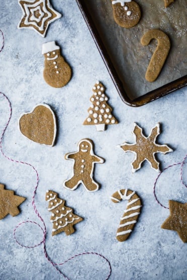 paleo gingerbread cookies cut into shapes