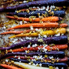 rainbow carrots on a baking sheet