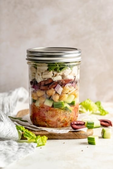 Greek chicken salad in a jar