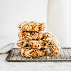 healthy carrot cake cookies in a stack