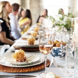 table with wine and plates