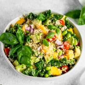 kale, edamame & quinoa salad in a bowl