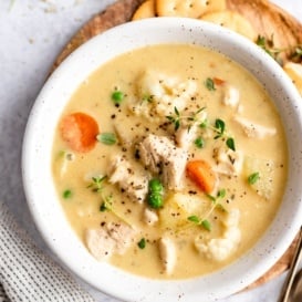chicken pot pie soup in a bowl