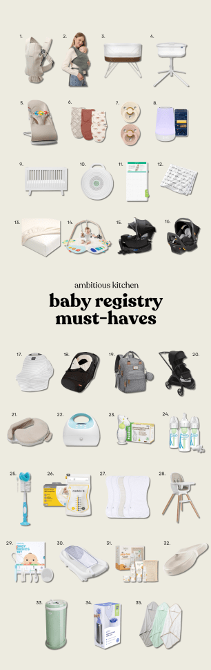 collage of baby registry items