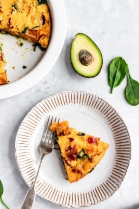 slice of butternut squash quiche on a plate
