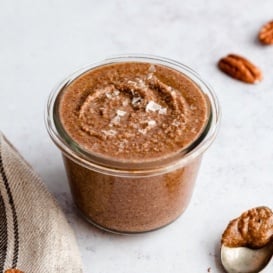 homemade pecan butter in a jar