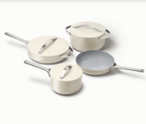 cream colored pots and pans
