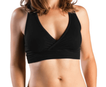 woman in a black nursing bra