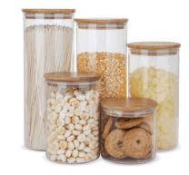 five glass storage jars