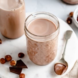 homemade chocolate hazelnut milk in a glass