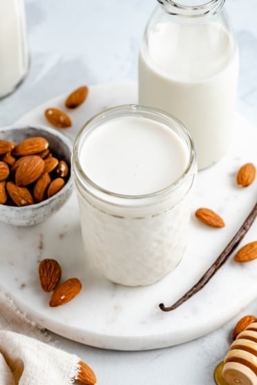 homemade almond milk in a glass