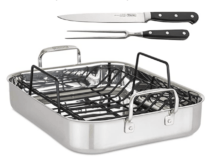 metal roasting pan with knives
