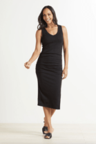 woman in a black dress