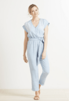 woman in a denim jumpsuit