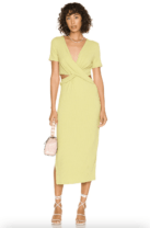 woman in a green dress
