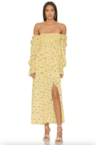 woman in a long yellow dress