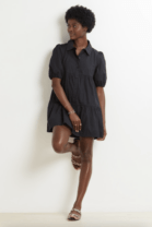 woman in a black dress