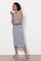 woman in a striped dress