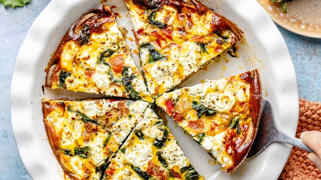 Spinach & Goat Cheese Sweet Potato Crust Quiche (high-protein!)