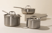 three stainless steel pots
