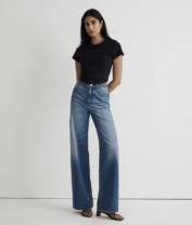 woman in wide leg jeans