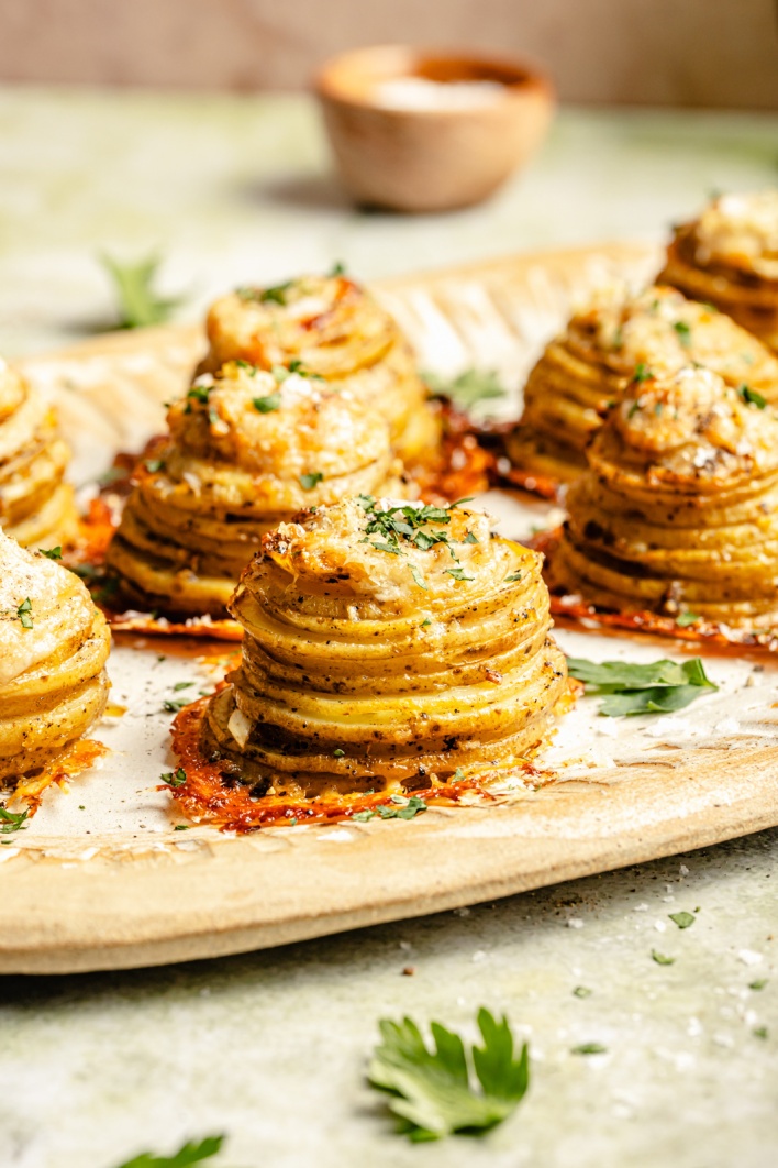 Crispy Cacio e Pepe Roasted Potato Stacks