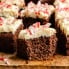 slice of chocolate peppermint cake with a bite taken out