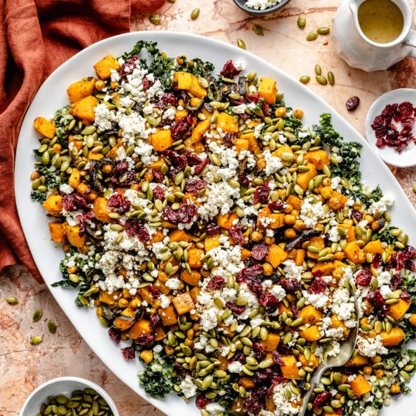 roasted vegetable couscous salad on a platter