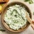 easy herbed goat cheese dip in a bowl