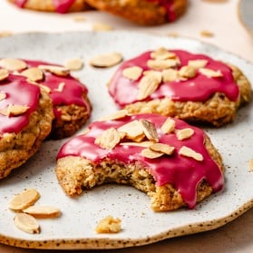 cherry almond oatmeal cookies on a plate