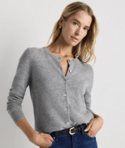 woman in grey cardigan