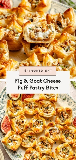 collage of goat cheese puff pastry bites