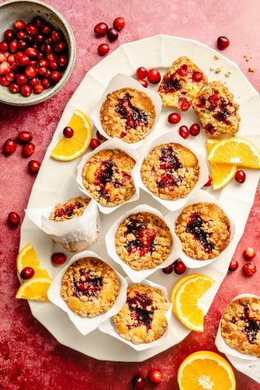 cranberry orange muffins on a platter