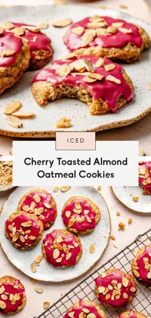 collage of almond oatmeal cookies