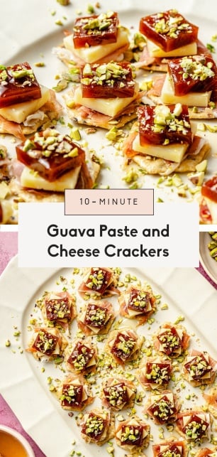 collage of cheese and guava paste crackers