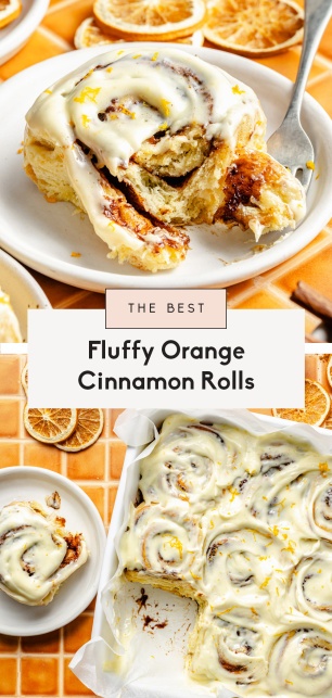 collage of orange cinnamon rolls