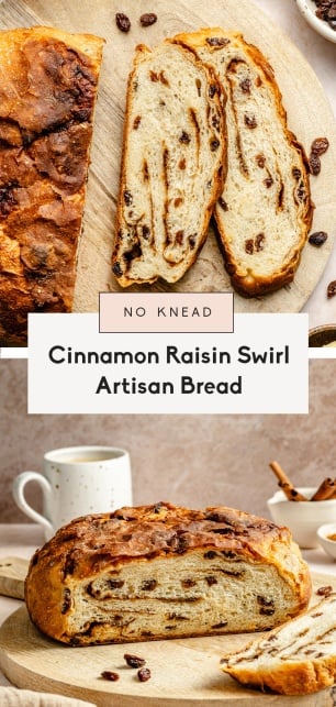 collage of a cinnamon raisin artisan bread recipe
