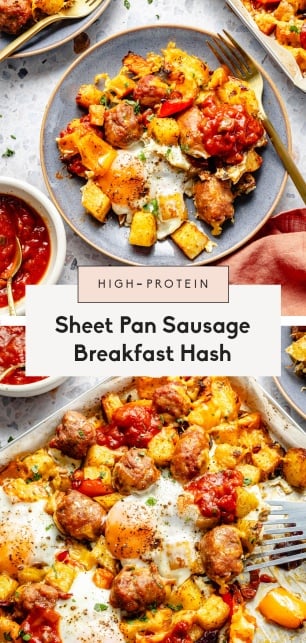 collage of a sheet pan breakfast hash