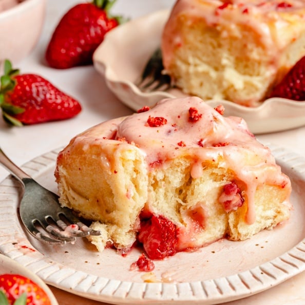 strawberry sweet roll on a plate